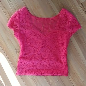 Mimi Chica Bright pink lace crop top S small